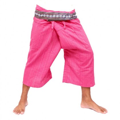 Pink Thai Fisherman Pants 3/4 Length - Cotton