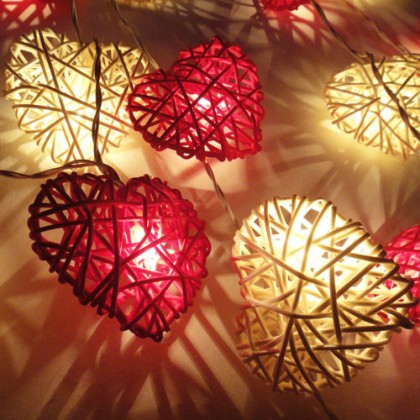Rattan Heart String Lights - Red White and Pink