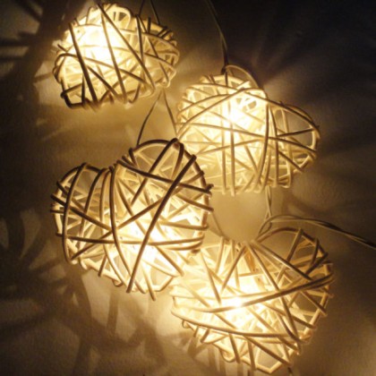 Rattan Heart String Lights - White
